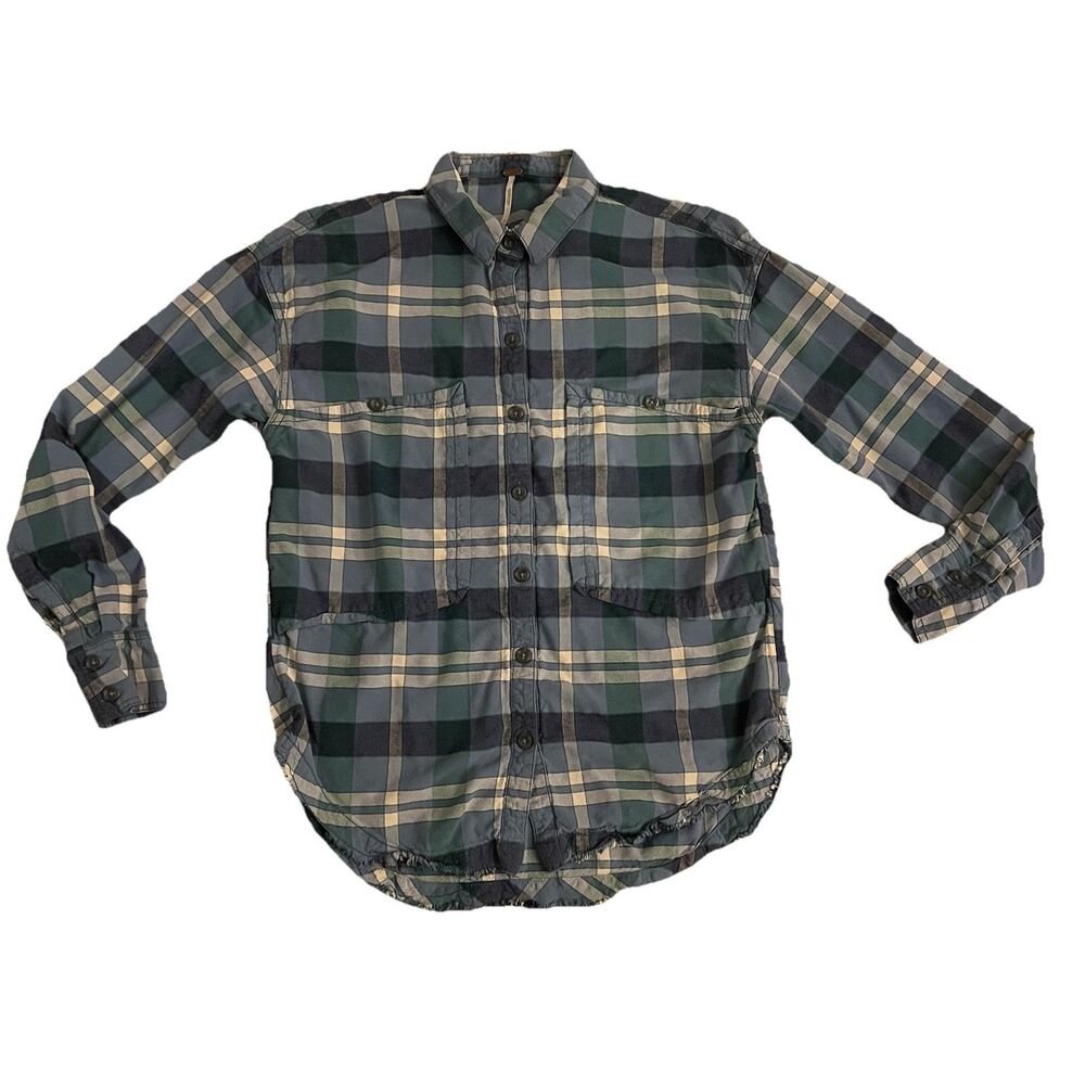 Free People Women’s Plaid Short Small Oversized Raw Hem